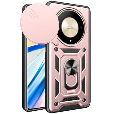 Imagem de Yarxiawin Capa de telefone para Honor Magic 6 Lite com suporte de anel preta, protetor de lente de câmera capa deslizante para Honor Magic 6 Lite capa à prova de choque resistente legal (ouro rosa)