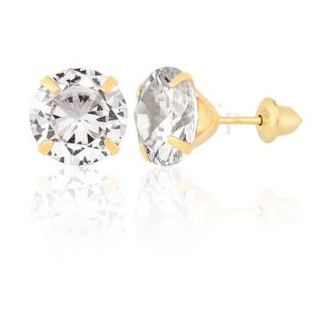 Imagem de Brinco Ouro 18k 750 Pedra 7mm Solitário Antialérgico Branca - Gift Pla