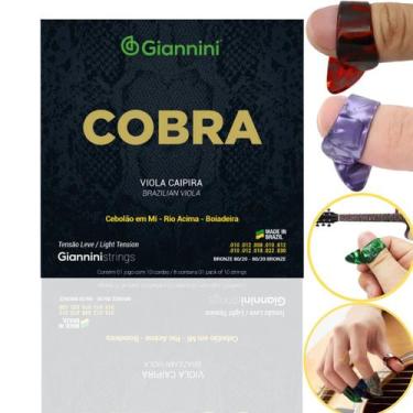 Imagem de Kit Corda Viola Cobra Tensão Leve Cebolão Mi Série Cobra +  2 Dedeiras