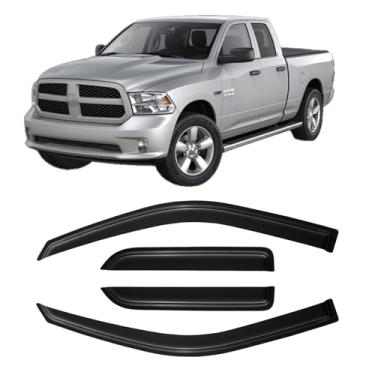 Imagem de Cxdar Protetores de chuva de janela para Dodge Ram 1500 Quad Cabine 2009-2018, viseira de ventilação para fora do canal, persianas defletores de vento para cabine estendida 09-18 Ram 1500