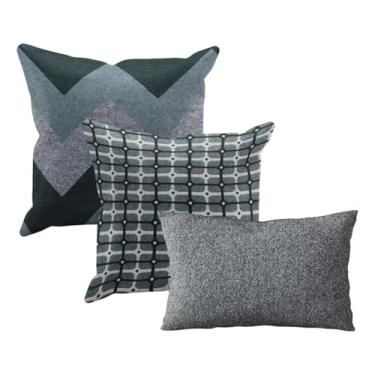 Imagem de kit 3 Capas de Almofada Tear Alto Padrão 2x 45x45 + 1x 30x50 (KIT D 30 Verde claro escuro cinza marfim branco - KIT D SOFA ENCOSTO ALGODAO JACQUARD)