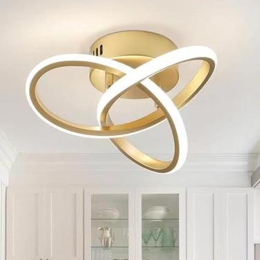 Imagem de Luminária De Teto Plafon Abstrato Curvo Led Moderna para Corredor Sala Quarto Cozinha (D30 Dourado (24x25x9))
