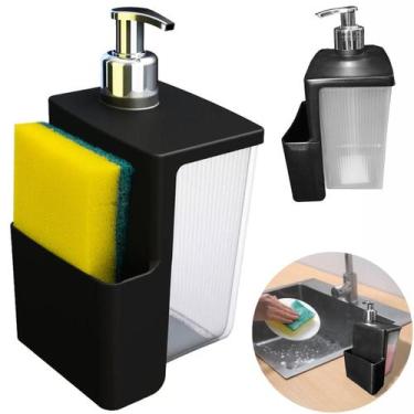 Imagem de Dispenser Porta Sabonete Detergente e Esponja Preto Pump Cromado - MB