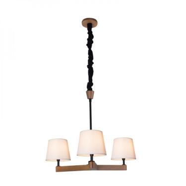 Imagem de Lustre Yasmin 3 Cúpulas Algodão Cru Madeira Castanho Madelustre