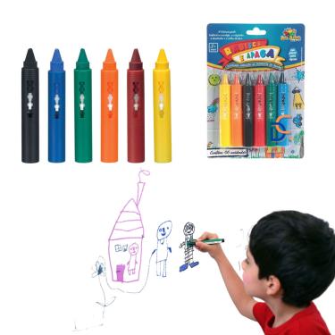 Imagem de Brinquedo p/ desenha Canetinha Giz Rabisca Risca e Apaga Sai com água 6 cores