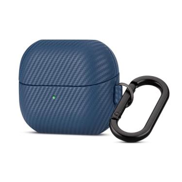 Imagem de Haobobro Capa de couro para Samsung Galaxy Buds 3 Pro/Galaxy Buds 3 Capa com chaveiro - Couro selecionado para a pele, textura de fibra de carbono, capa dura feita à mão para Samsung Buds Pro 3 - Azul