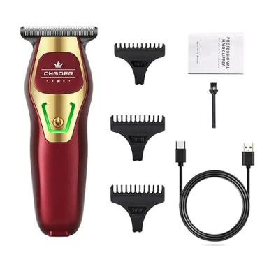 Imagem de Máquina de cortar cabelo profissional para barbeiro, barbeador elétrico para homens, lâmina T 0mm, sem fio, máquina de corte de cabelo (Vinho)