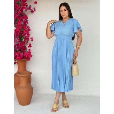 Imagem de Vestido Feminino Maxi Midi Plissado Soltinho de Festa Convidada Elegan