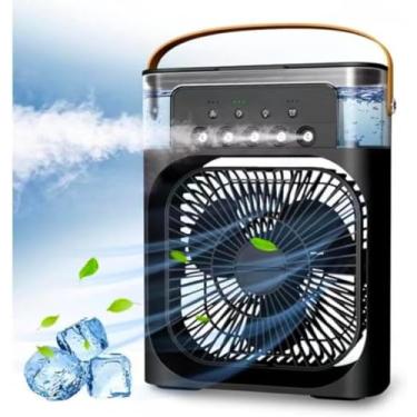 Imagem de Climatizador Ventilador Aromatizador Umidificador Ar Condicionado Portátil Reservatório de Água Gelada Gelo Luz de Led Temporizador - RCM Group® (Preto)