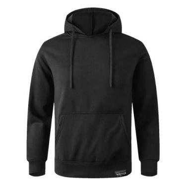 Imagem de Moletom Canguru Com Capuz Algodão Liso Sem Estampa, Preto, G
