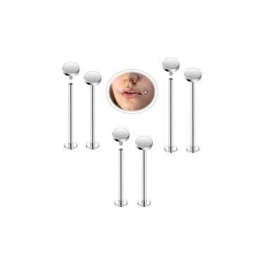 Imagem de 6ixGosh Anéis de língua de bochecha labret 16G aço cirúrgico Monroe piercing labial joias kits de anéis de barra ultra-longo comprimento 14/16/19/22/25 mm, 19/22/25mm Bar,4mm O Top, Aço inoxidável