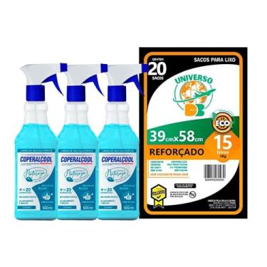 Imagem de Kit 3 Coperalcool Bacfree Oceano + 20 Sacos de Lixo 15 Litros - Limpador Multissuperfícies Aromático, Brisa Marinha e Organização