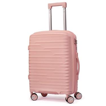 Imagem de Mala De Bordo Expansível 10Kg Polipropileno Medidas 55x35x25cm Padrão Anac Mala De Viagem Pequena De Mão 8 Rodas 360° Cadeado Integrado Zíper Antifurto Rígida Leve Carry-On (ROSA CLARO, Pequeno)