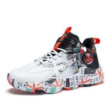 Imagem de Bolognifi Tênis de basquete masculino de cano alto, calçados esportivos antiderrapantes para corrida, botas de basquete para treinamento ao ar livre presente(Black1,44 BR)