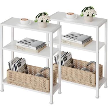 Imagem de Vantimo Conjunto de 2 mesas laterais de 3 andares, mesa de canto pequena, mesa lateral de sofá para espaços estreitos, mesa de canto fina, mesa de cabeceira, para sala de estar, quarto, escritório