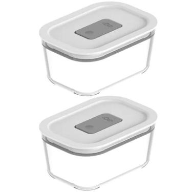 Imagem de Kit 2 Potes De Vidro Borossilicato 370ml Hermético Fresh Lock Branco Marmita Ou