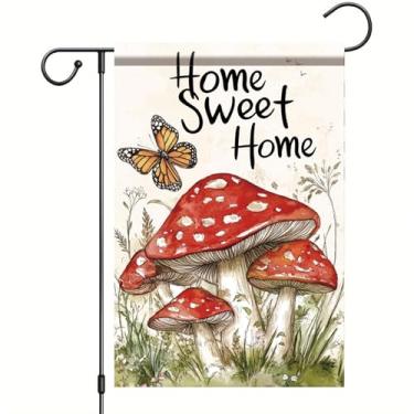 Imagem de Starlit Patio Bandeira de jardim de cogumelos 30 x 45 cm dupla face primavera verão bem-vindo cogumelo quintal bandeira sazonal decoração jardim gramado quintal decorações ao ar livre