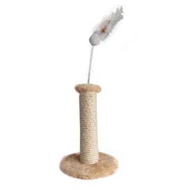 Imagem de Arranhador De Gato Bege Mini Poste Em Sisal E Mola Bolinha