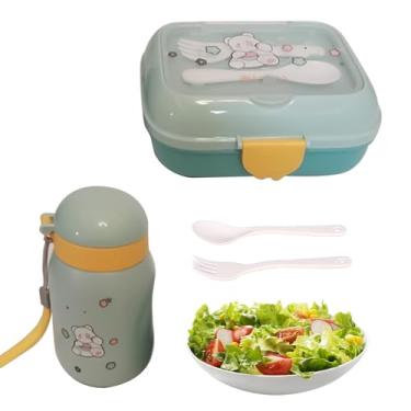 Imagem de Lunhana infantil, lancheira crianças | Recipientes para lancheiras infantis,Contêiner dividido reutilizável portátil com garfo e design de desenhos animados para o trabalho de trabalho escolar para pi