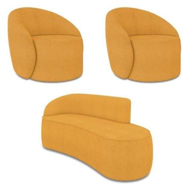 Imagem de Sofá 3 Lugares Orgânico 180cm Morgan E 2 Poltronas Lua Bouclê Mostarda