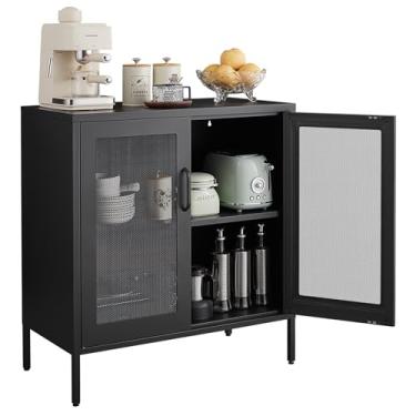 Imagem de FURSTEL Armário buffet, aparador de estilo industrial moderno, com prateleiras ajustáveis Credenza para sala de estar, cozinha, sala de jantar, fazenda, preto