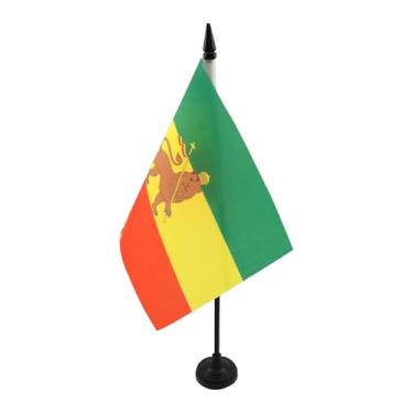 Imagem de Bandeira de mesa Etiópia 1897-1974 12 cm x 20.3 cm - Bandeira de mesa histórica etíope 21 x 14 cm - Bastão e base de plástico preto - Drapeau Etiópia 1897-1974 AZ FLAG