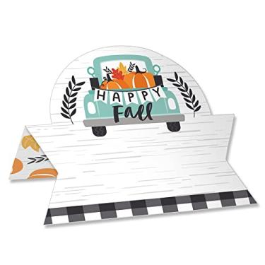 Imagem de Big Dot of Happiness Happy Fall Truck - Cartão buffet de barraca de festa de abóbora da colheita - Cartões de nome de configuração de mesa - Conjunto de 24