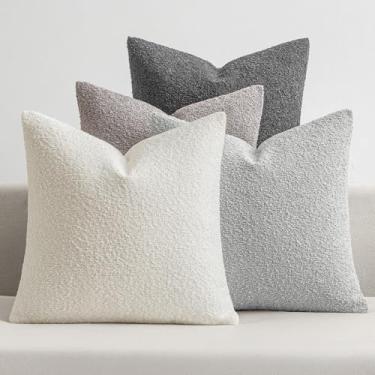 Imagem de MIULEE Pacote com 4 capas de almofada decorativas texturizadas Boucle 45,7 x 45,7 cm, cinza neutro, cinza neutro, capas de almofada para sofá e decoração de casa