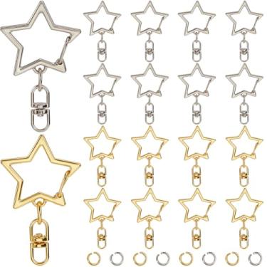 Imagem de SOFPLATE 1 caixa, 40 peças, fecho de estrela, 2 cores, clipe de chaveiro em forma de estrela, liga a granel, ouro, prata, fivela de metal vazado, ganchos de mola, clipes giratórios para chaveiros