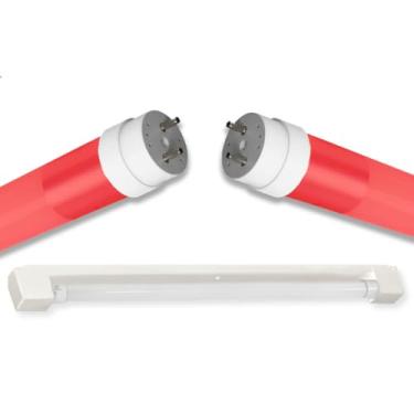 Imagem de Kit Calha Sobrepor Tubular Led 1,2m Branco + Lâmpada Colorida 20w Vermelho