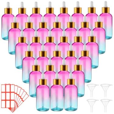 Imagem de Dandat Frasco conta-gotas de vidro de 120 ml com conta-gotas de 120 ml com conta-gotas, funis, adesivos de etiqueta para perfumes de óleo essencial (gradiente rosa azul)