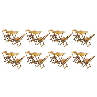 Imagem de Kit 8 Conjuntos De Mesa Dobravel Com 2 Cadeiras De Madeira 70x70 Ideal Para Bar E Restaurante - Mel