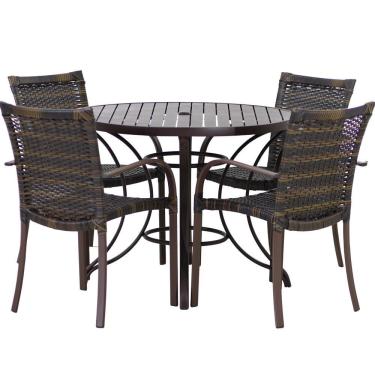 Imagem de 4 Cadeiras E Mesa Tampo 1,00m Alumínio Varanda Piscina Pedra Ferro