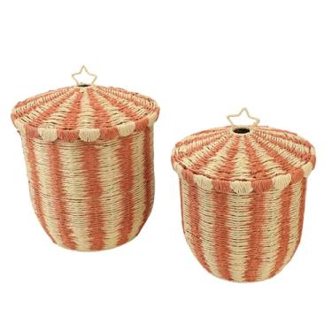 Imagem de 2pcs Cestos de Armazenamento de Tecidos, Artesanato Decorativo de Cesta de Vime de Vime para o Quarto da Sala de Lavanderia