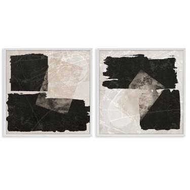 Imagem de Stupell Industries Conjunto de arte giclée emoldurado branco preto e bege formas abstratas 2 peças por Daniela Santiago, 12 x 12