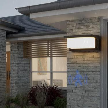 Imagem de Luz de parede LED externa com sensor de movimento lâmpada de parede IP65 à prova d'água arandela alumínio luminárias preto moderno pátio interior jardim terraço pátio villa corredor 3000K/6500K (luz