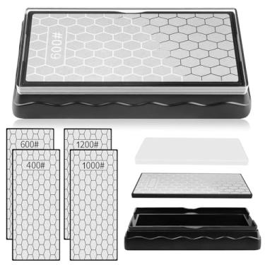Imagem de Kalolary Pedra De Amolar Diamante Dupla Face, Placa Para Afiar Facas Com Base Antiderrapante E Grão Substituível Facas, Ferramenta Cozinha Acampamento Ao Ar Livre (400/1000# 600/1200#)