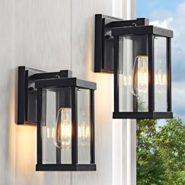 Imagem de JOKAONOTL Luminárias De Parede Externas Pretas 11" Altura, Clássicas Para Áreas Externas, À Prova D'Água, Garagem, Varanda, Pátio, Porta Da Frente, Pacote Com 2