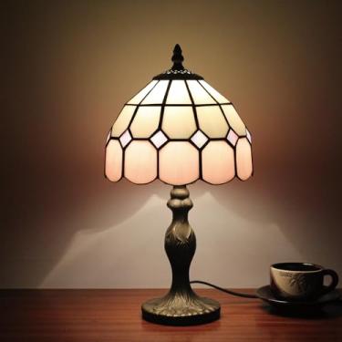Imagem de Vesbiela Luminária De Mesa Tiffany 8'', Vitral Rosa Para Quarto, Escritório, Estilo Residencial
