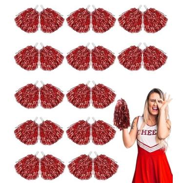 Imagem de Lovecheer 24 Peças De Pompons Torcida Metálicos Vermelhos Com Alça - Cheering Squad Sports Team Spirit Presente Para Crianças E Meninas