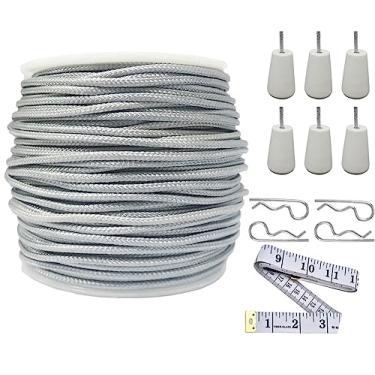 Imagem de Y-Axis Rolo De 60 Jardas Cordão Nylon Trançado Cinza Claro 2,0 Mm Para Cortinas Com 6 Botões Madeira + Fita Macia