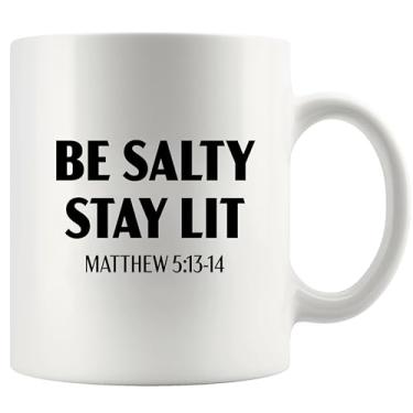 Imagem de Be Salty Stay Lit Presentes Cristãos Versículo da Bíblia Inspirador Motivacional Pastor Presentes Churchmates Irmãs Irmãos Novidade Copos Caneca Cerâmica 325 ml Branco