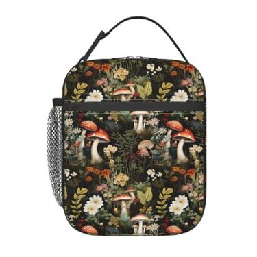 Imagem de ainori Lancheira reutilizável encantadora de cogumelos para crianças, bolsa isolada de flores silvestres, bolsa de mão caprichosa de poliéster para amantes da natureza, para escola, piquenique