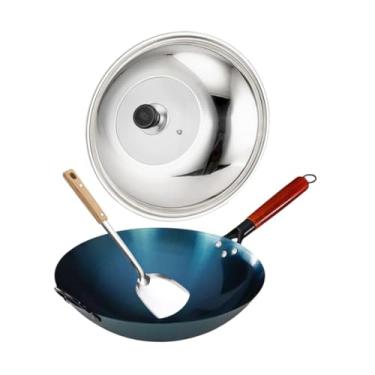 Imagem de Fenteer Wok panela de cozinha maconha fervente sem revestimento chef s Stamer fry pan wok chinês para cozinhar cozinha de restaurante doméstico doméstico,