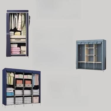 Imagem de Guarda Roupa Dobrável Organizador De Roupas Armário Grande(AZUL ESCURO,CASAL DUPLO)