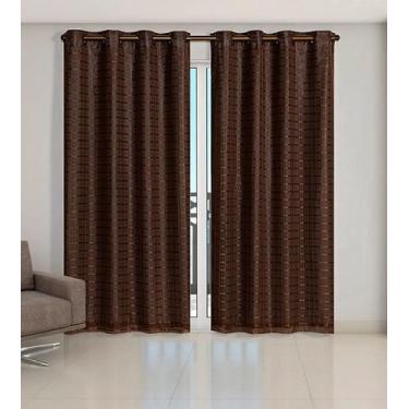 Imagem de Cortina Voil Xadrez Para Sala, Quarto e Cozinha 3,00 x 2,80 Marrom - C