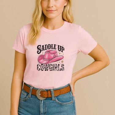 Imagem de Camiseta Blusa Country Algodão Estamp Saddle Up Cowgirls Chapéu Bota M
