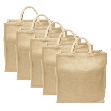 Imagem de Pacote com 5 sacos de compras CleverDelights estopa natural – 40,64 cm x 43,18 cm x 20,32 cm – Alças de algodão – Bolsa sacola estourada