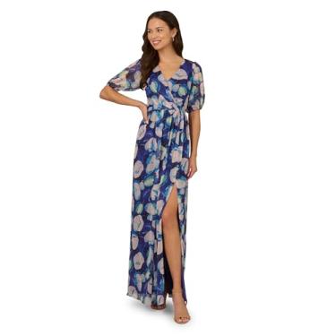 Imagem de Adrianna Papell Vestido floral feminino de chiffon enrugado, Azul multi, 52