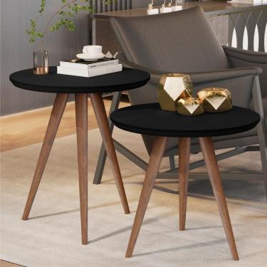 Imagem de Conjunto Mesa Lateral Sofá Sala Pés Palito Preto Fosco